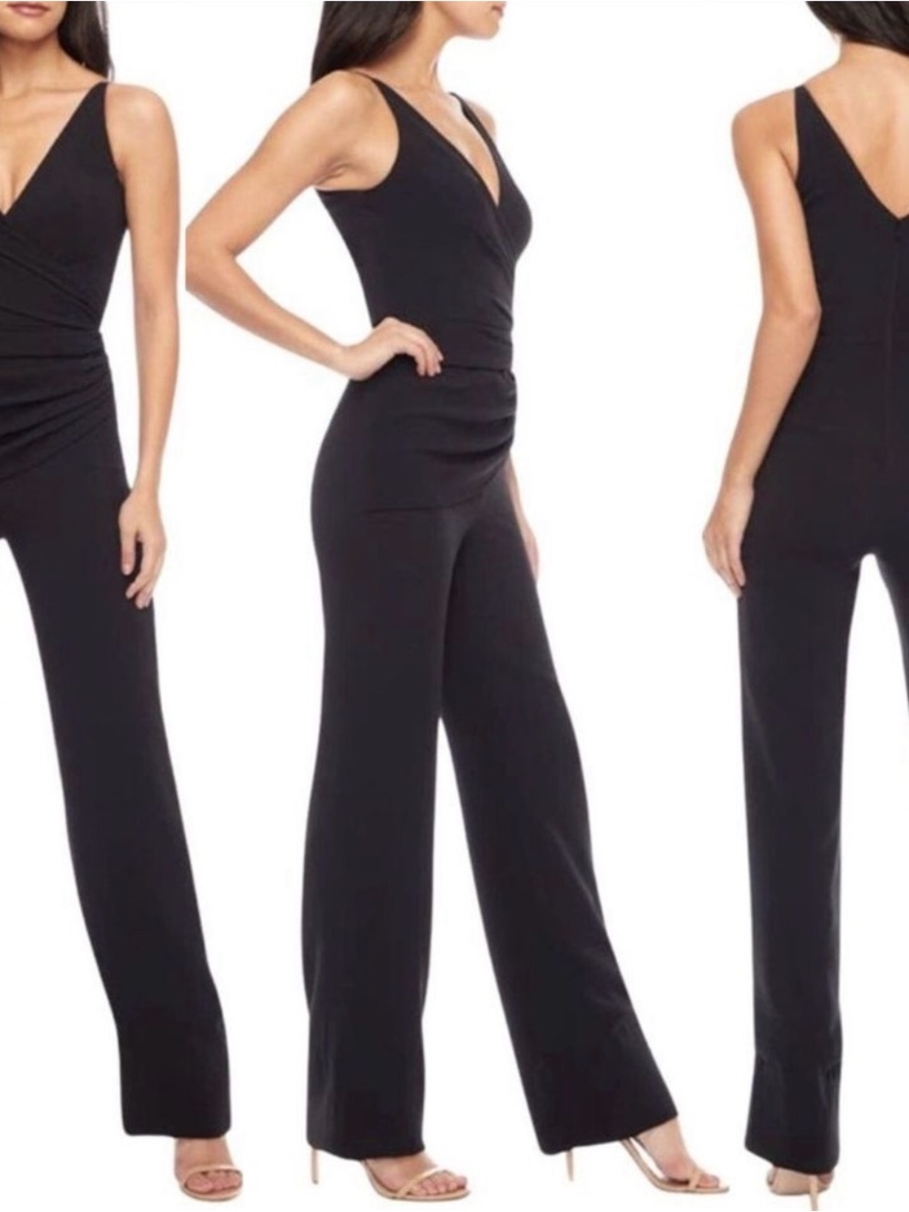 🌺 Dress The Population Sam Sleeveless Shirred Wide Leg Jumpsuit